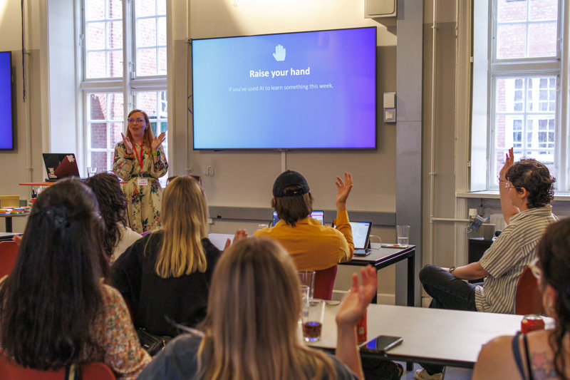 Interactive workshop, participants raising their hands